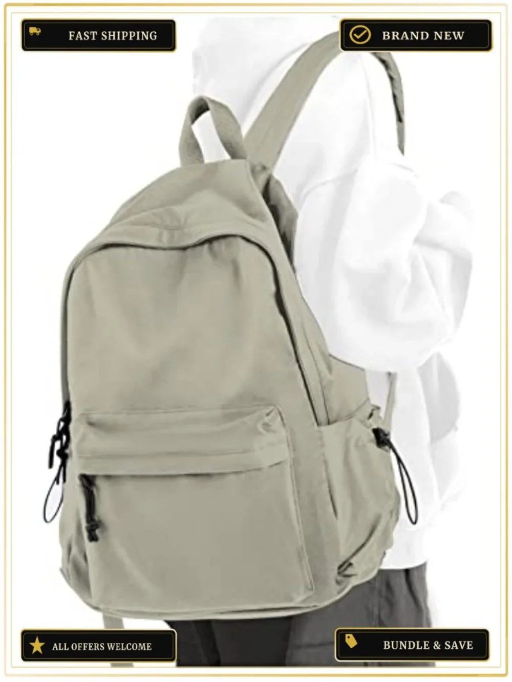 Water Resistant Nylon Backpack with Laptop Compartment for School Travel - 24L